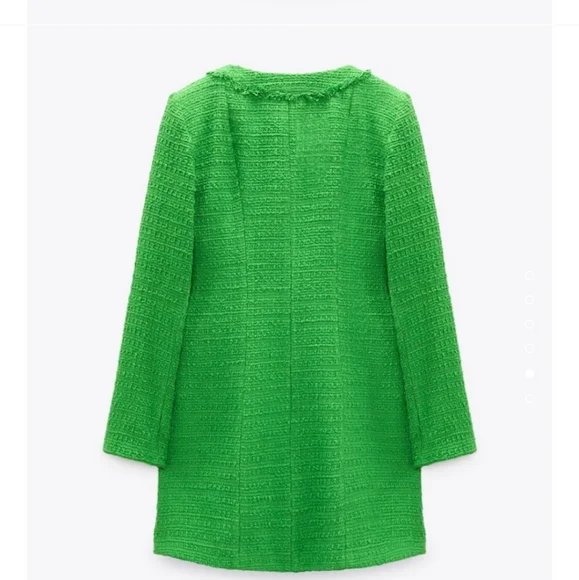 Zara * Tweed Textured Weave Blazer Dress with Jewel Buttons Green - Picture 13 of 14